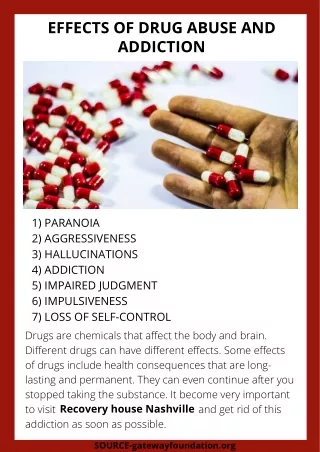 EFFECTS OF DRUG ABUSE AND ADDICTION