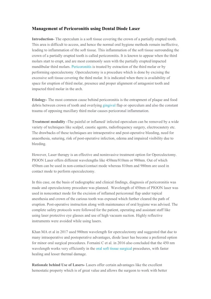 management of pericoronitis using dental diode