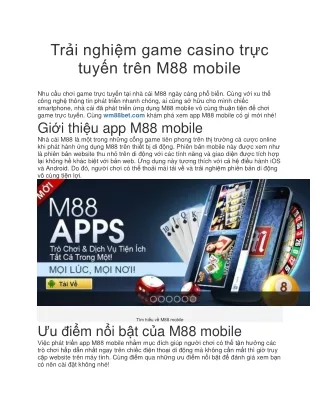 Trải nghiệm game casino trực tuyến trên M88 mobile