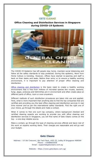 Office Cleaning and Disinfection Services in Singapore during COVID-19 Epidemic