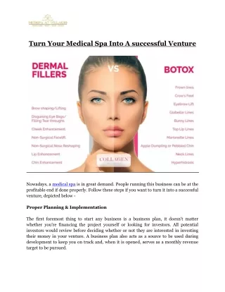 Turn Your Medical Spa Into A successful Venture