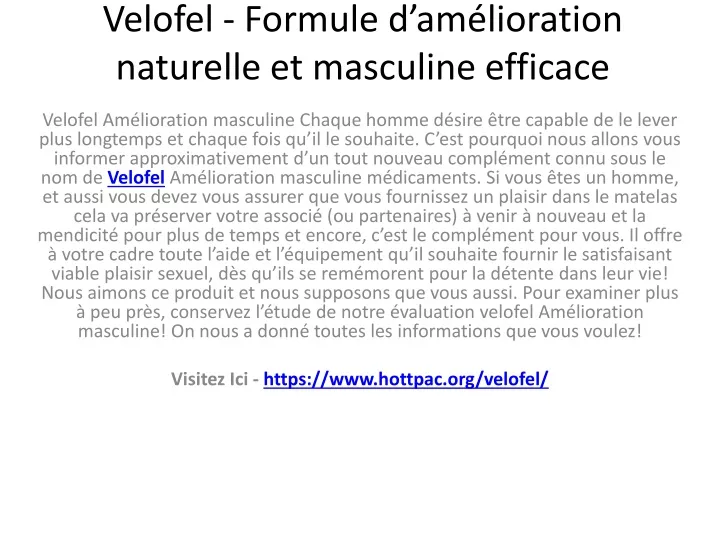 velofel formule d am lioration naturelle et masculine efficace