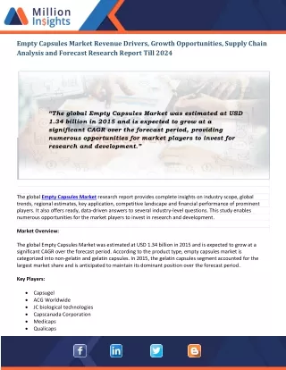 empty capsules market revenue drivers growth