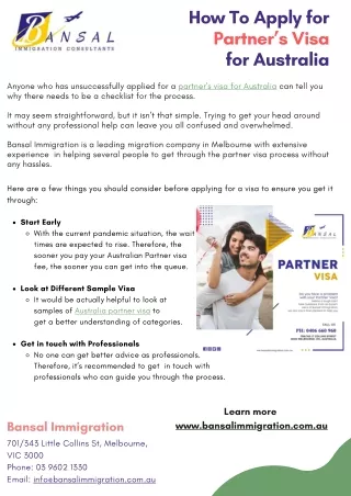 How To Apply for Partner’s Visa for Australia