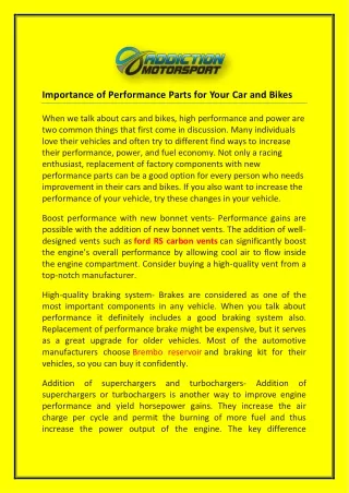 importance of performance parts for your