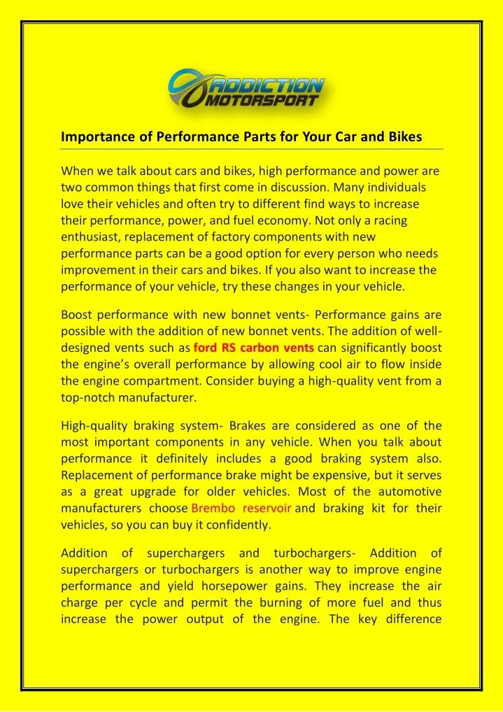 importance of performance parts for your