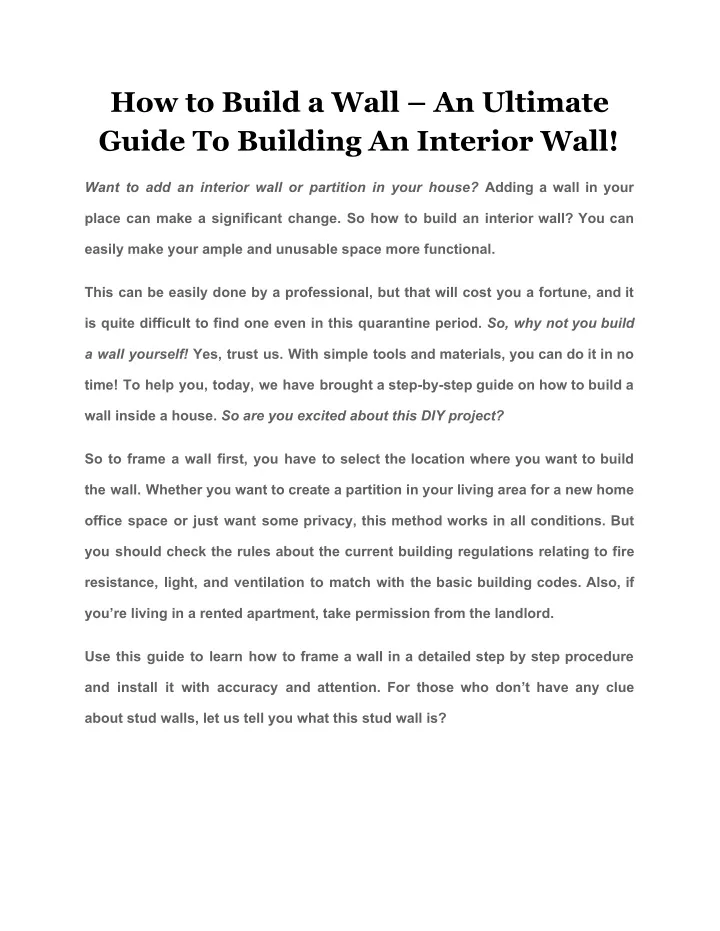 how to build a wall an ultimate guide to building