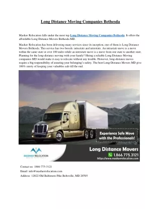 Long Distance Moving Companies Bethesda