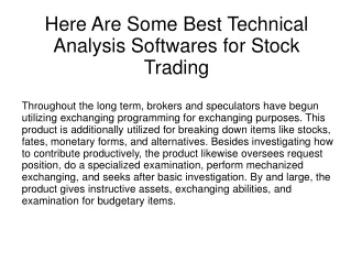 Here Are Some Best Technical Analysis Softwares for Stock Trading