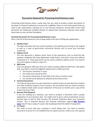 documents required for processing small business