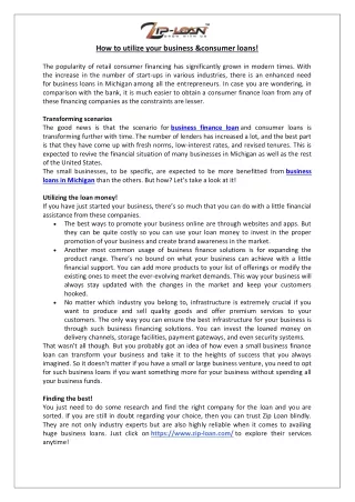 how to utilize your business consumer loans