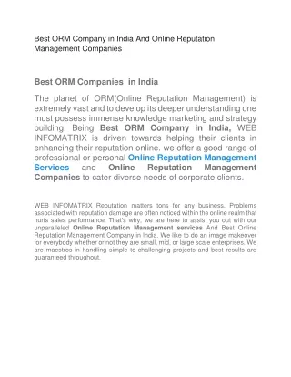 Best ORM Company in India And Online Reputation Management Companies