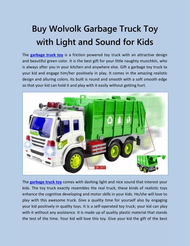 buy wolvolk garbage truck toy with light