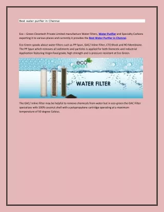 Best water purifier in Chennai