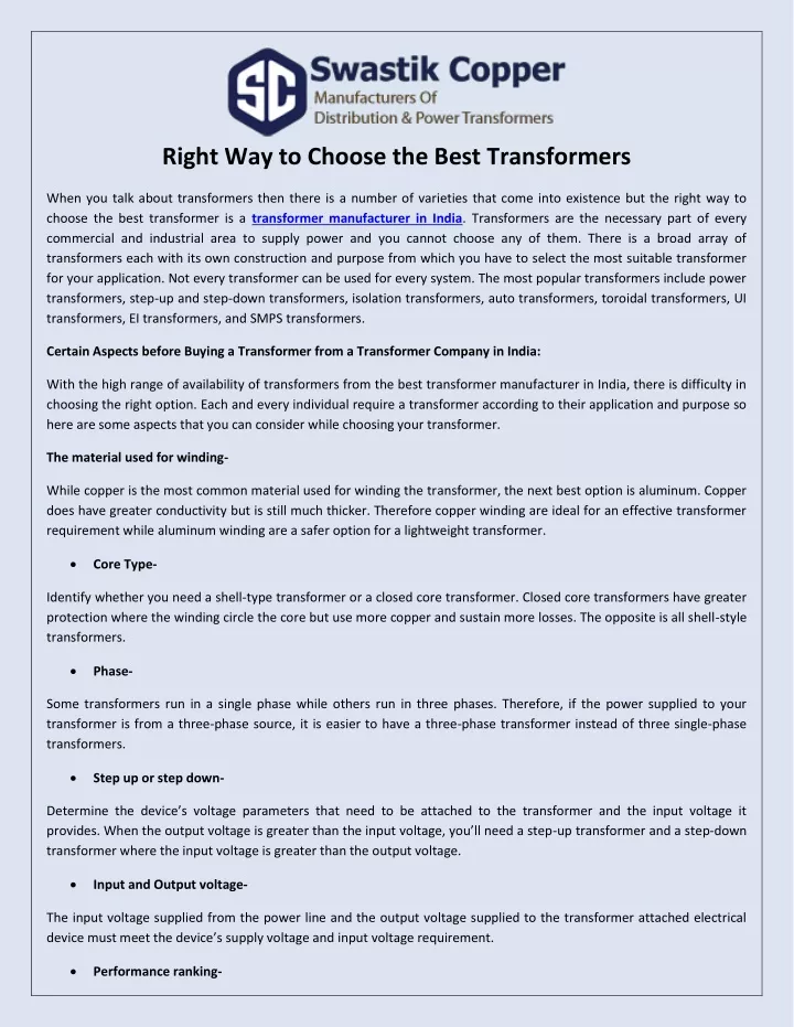 right way to choose the best transformers
