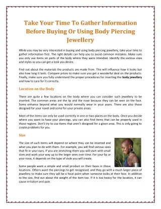 Take Your Time To Gather Information Before Buying Or Using Body Piercing Jewellery