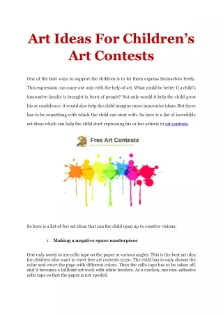 Art Ideas For Children’s Art Contests