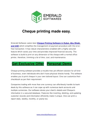 Cheque Printing Software in Dubai, UAE - Emerald Softwares