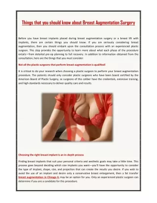 Things that you should know about Breast Augmentation Surgery