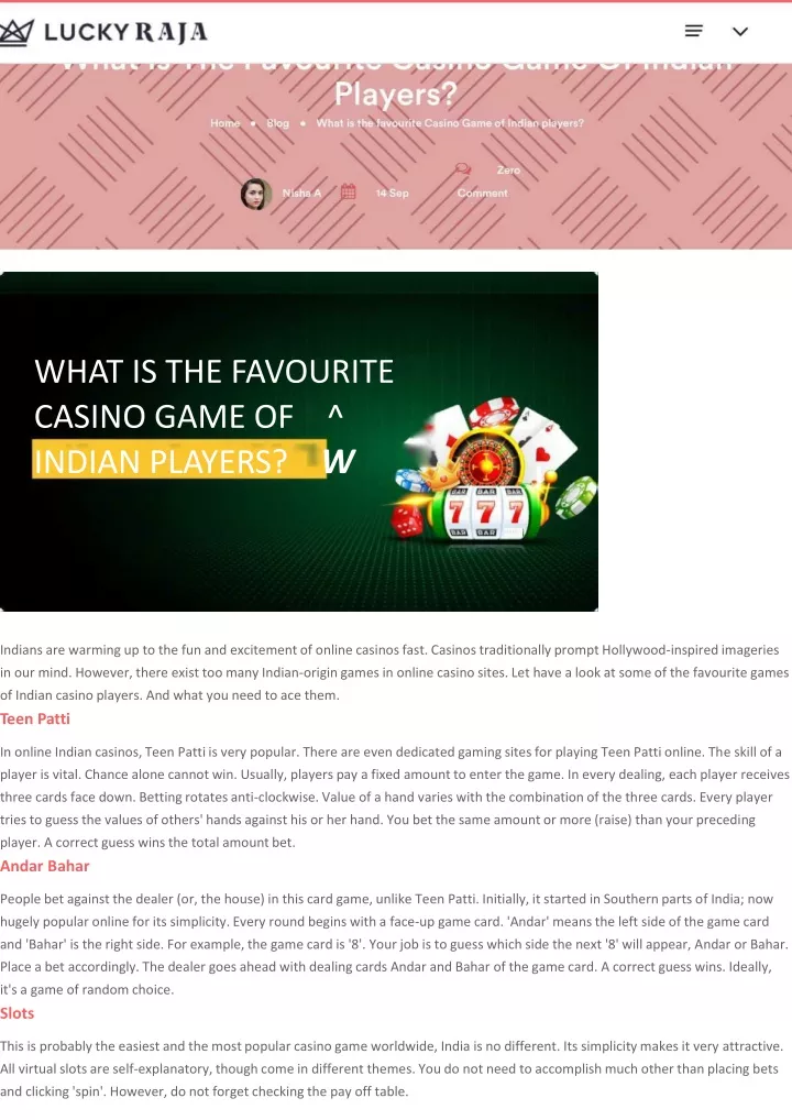 what is the favourite casino game of indian