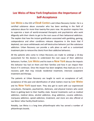 lee weiss of new york emphasizes the importance