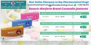 Generic #Warfarin #Jantoven #Coumadin 1 mg, 4 mg, 5 mg Tablet uses, side effects - #GenuineDrugs123