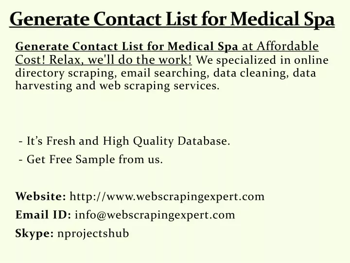 generate contact list for medical spa