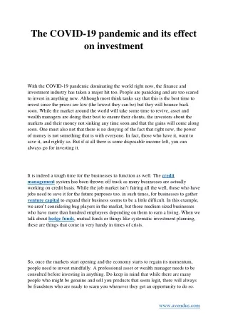 the covid 19 pandemic and its effect on investment