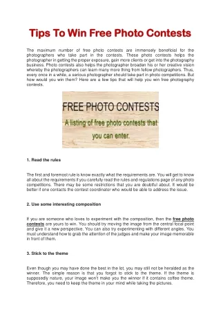 Tips To Win Free Photo Contests