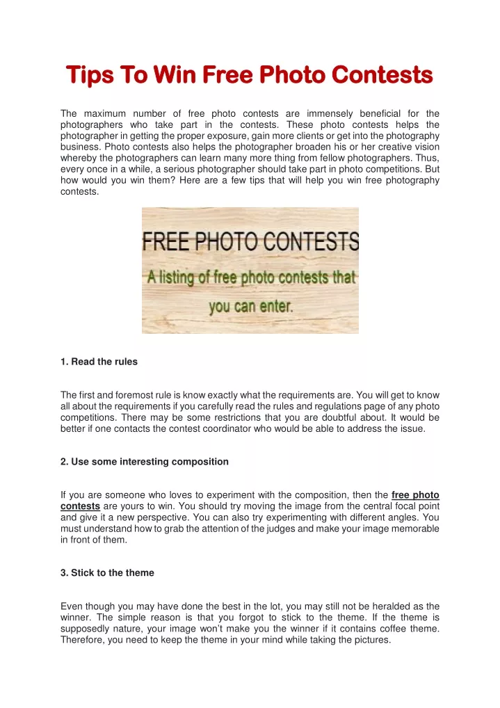 tips to win free photo contests tips to win free