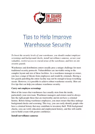 Tips to Help Improve Warehouse Security