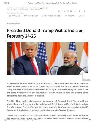 President Donald Trump Visit to India on February 24-25