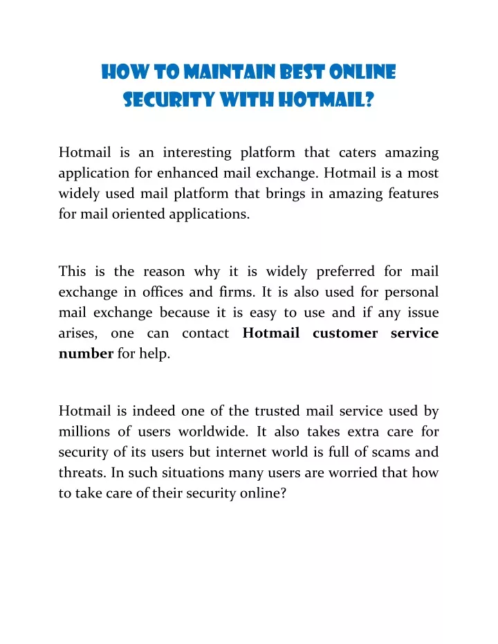 how to maintain best online security with hotmail