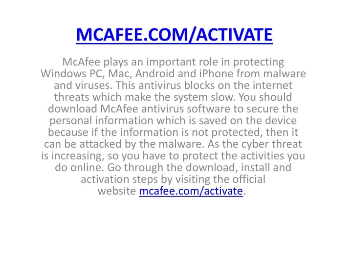 mcafee com activate