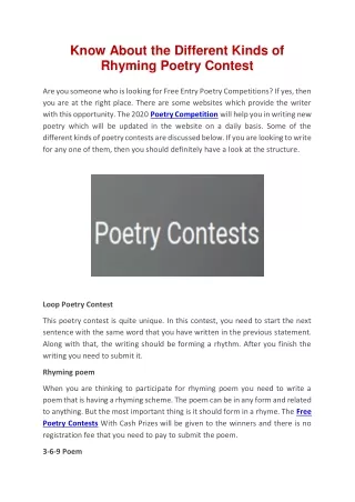 Know About the Different Kinds of Rhyming Poetry Contest