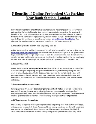 Benefits of Online Pre-booked Car Parking Near Bank Station, London