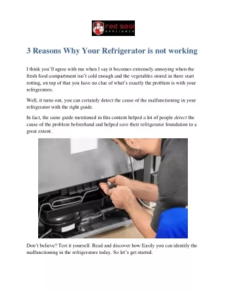 3 Reasons Why Your Refrigerator is not working