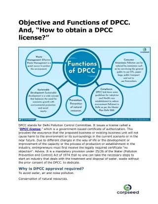 Objective and Functions of DPCC. And, “How to obtain a DPCC license?”