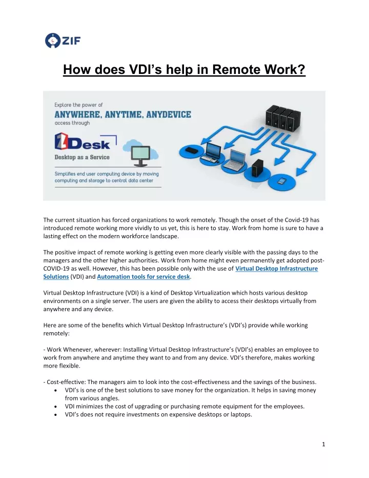 how does vdi s help in remote work