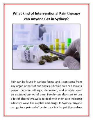 What kind of Interventional Pain therapy can Anyone Get in Sydney?