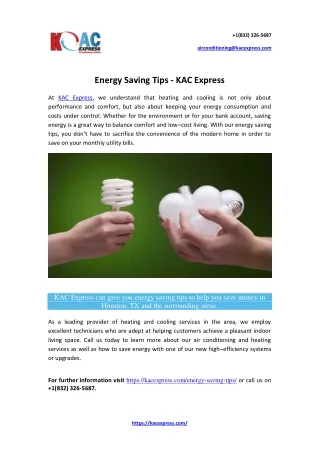 Energy Saving Tips - KAC Express