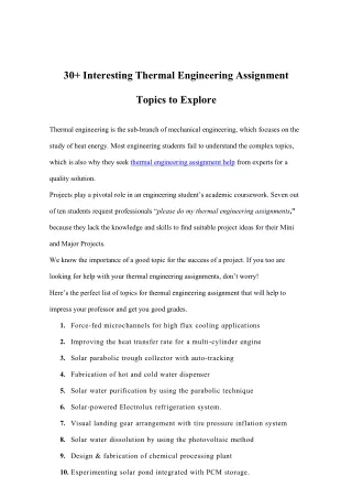 30 interesting thermal engineering assignment