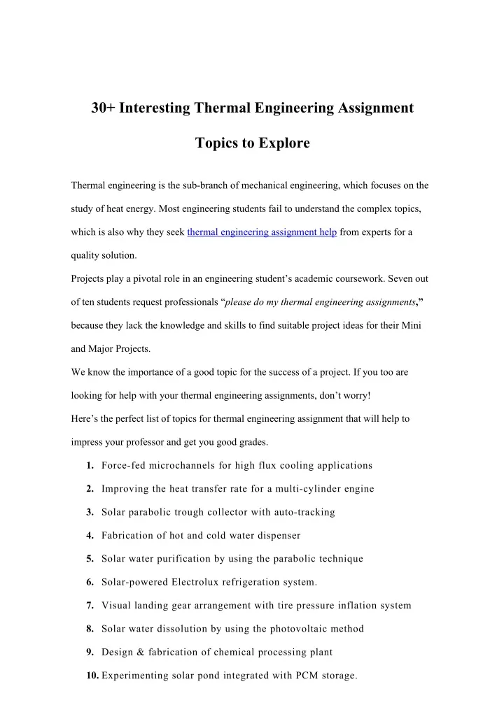 30 interesting thermal engineering assignment
