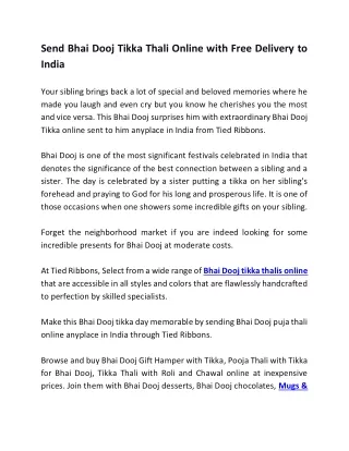 Send Bhai Dooj Tikka Thali Online with Free Delivery to India