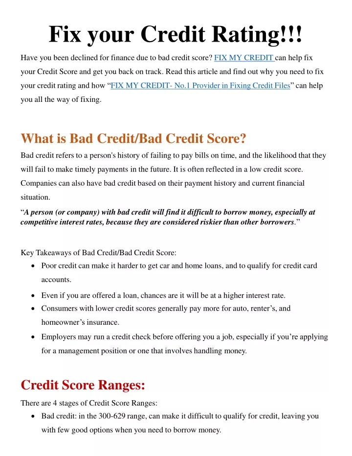 fix your credit rating have you been declined