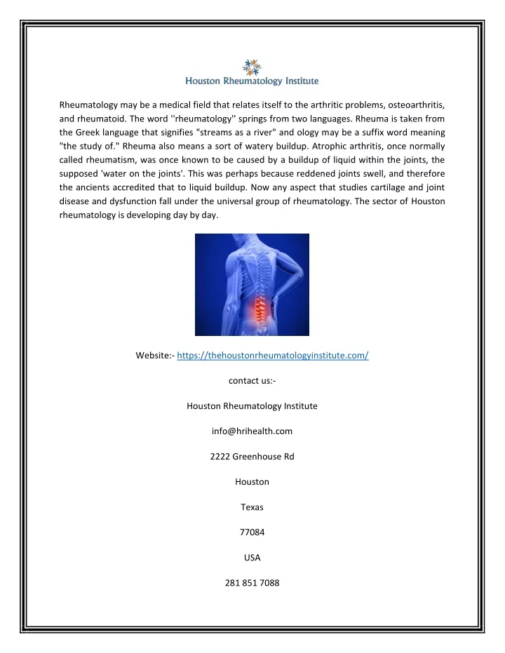 rheumatology may be a medical field that relates