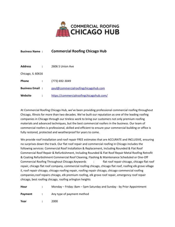 commercial roofing chicago hub