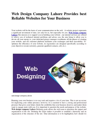 web design company lahore provides best reliable