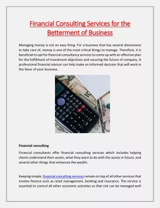 financial consulting services for the financial
