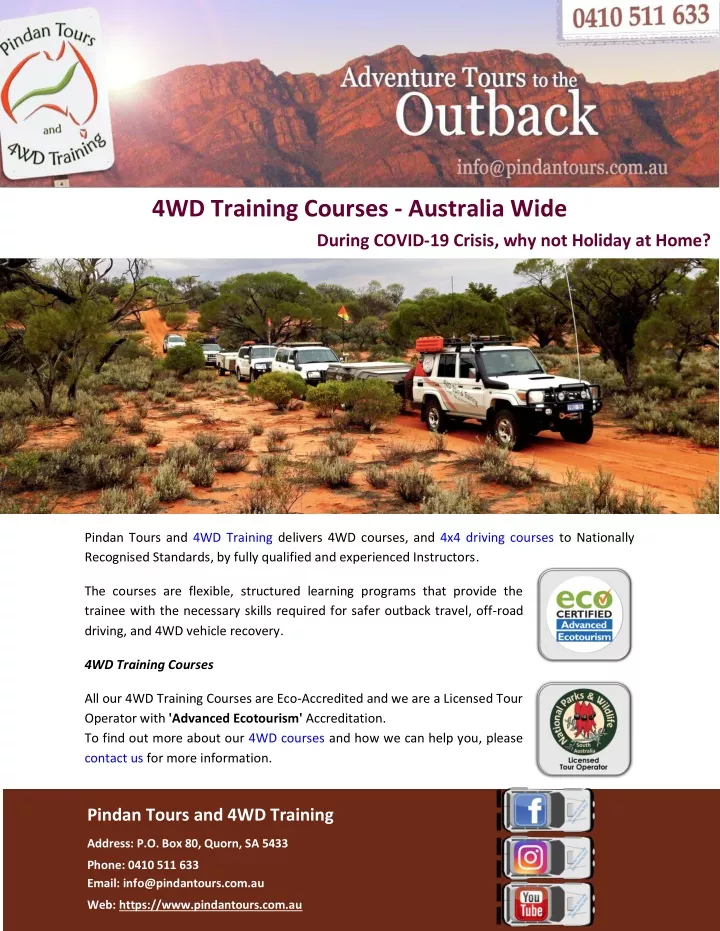 4wd training courses australia wide during covid